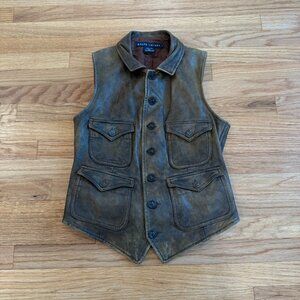 Ralph Lauren Blue Label RRL Double RL Brown Leather Vest Size 6